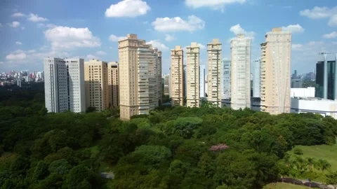 Drone shot of real estate development in Villa Lobos Park, Sao Paulo, Vídeo Stock 273083913