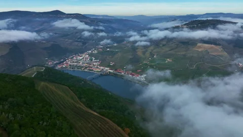 Drone shot of Régua in Douro River, Portugal Video stock 188505262