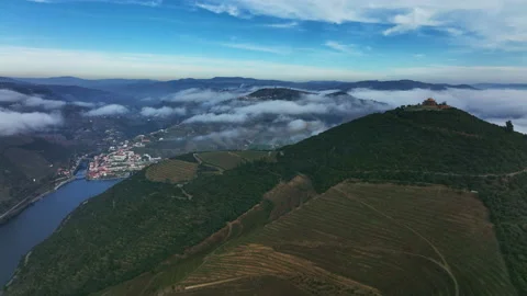 Drone shot of Régua in Douro River, Portugal Stock Footage 188505401