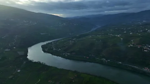 Drone shot of Régua in Douro River, Portugal Stock Footage 188505526