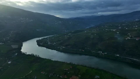 Drone shot of Régua in Douro River, Portugal Video stock 188505838
