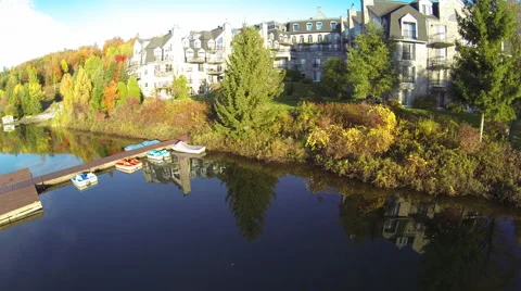 Drone shot of a resort in the mountain during fall Stock Footage 63866128