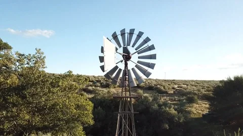 Drone shot reveals Windpump Windmill Stock Footage 112531484