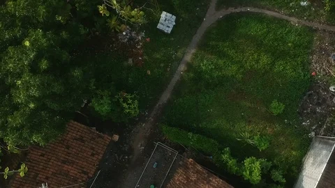 Drone shot of rice fields in Bali with traditional houses and temples Video stock 114353240