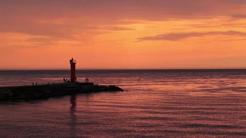 Drone shot of Riga Harbor Pier at Sunset, May 2026 Stock Footage 334062837