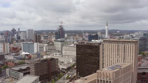 Drone Shot Rising Over Birmingham City C... | Stock Video | Pond5