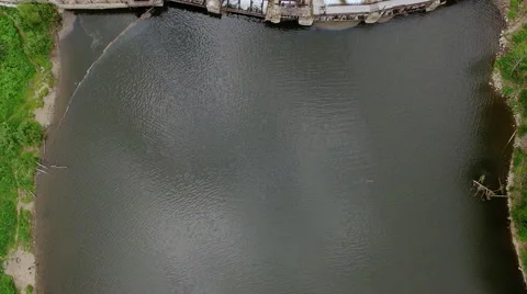 Drone shot of river and dike Stock Footage 68731392