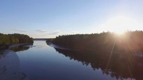 Drone shot of river and forest 스톡 동영상 120138975