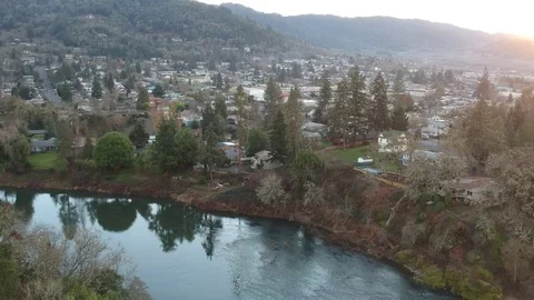 Drone Shot of River and Small Town Video stock 84081975