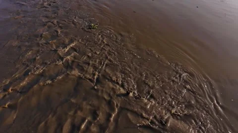Drone Shot Of River Current Meeting Canal Stream At Low Tide Stock Footage 340453697