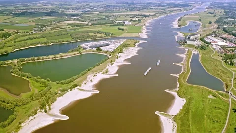 Drone shot of the river Maas with floodplain Stock Footage 202878158