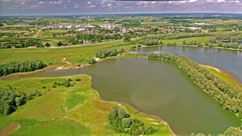 Drone shot of the river Maas with floodplain Stock Footage 202878518