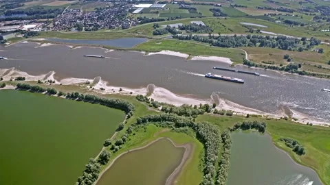 Drone shot of the river Maas with floodplain Stock Footage 202878715