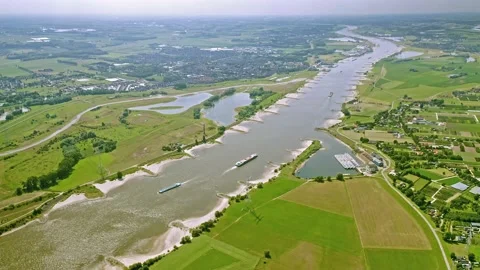 Drone shot of the river Maas with floodplain Stock Footage 231487676