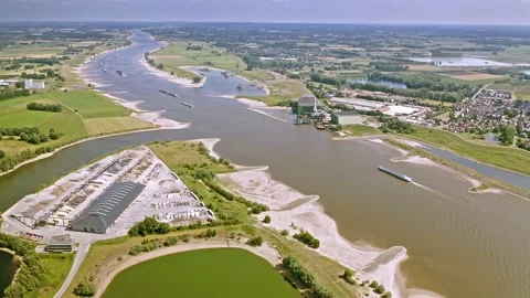 Drone shot of the river Maas with floodplain Stock Footage 231487731