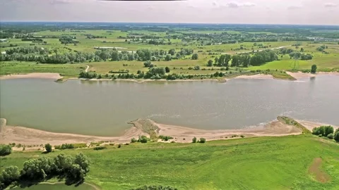 Drone shot of the river Maas with floodplain Stock Footage 231488180