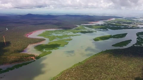 Drone shot of a river system in Queensland Stock Footage 262951059