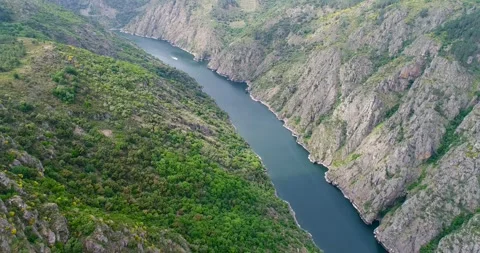 Drone shot of river winding through mountains The Concept of Landscape Stock-Footage 323112930