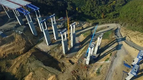 Drone shot of a road bridge construction Stock Footage 236705704