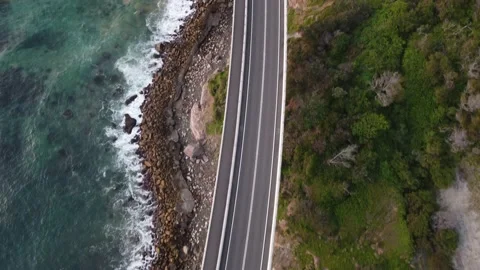 Drone shot of a road/bridge at the ocean Stock Footage 143620558