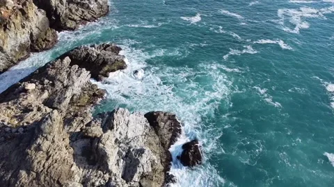 Drone shot of rocks and ocean Stock Footage 270940254