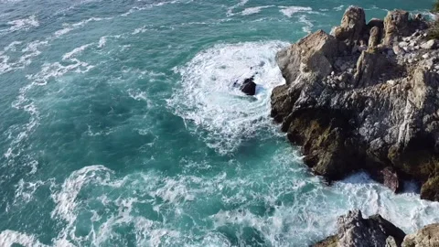 Drone shot - rocks and waves Stock Footage 270942394