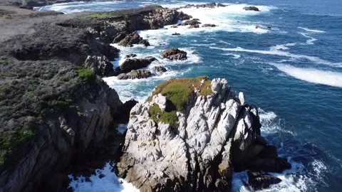 Drone shot - rocks, beach waves dark water Stock Footage 270943648