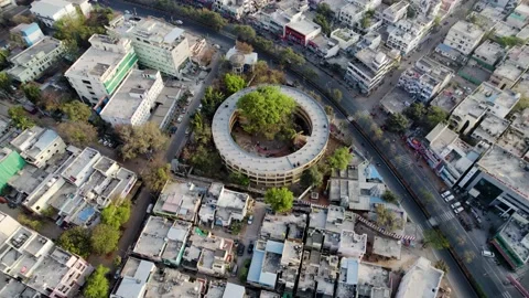 Drone shot of round building in ecil hyderabad Stock Footage 237462484