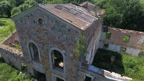 Drone shot of ruined manor Stock Footage 117970893