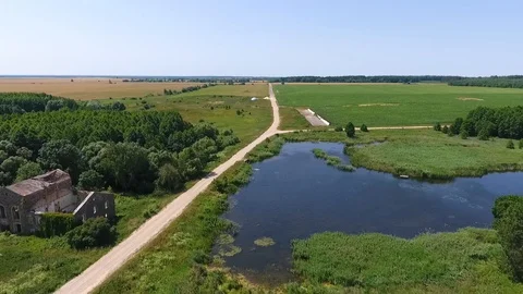 Drone shot of ruined manor Stock-Footage 117971509