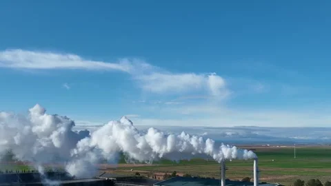 Drone shot of a rural industrial complex producing heavy smoke Video stock 312994879