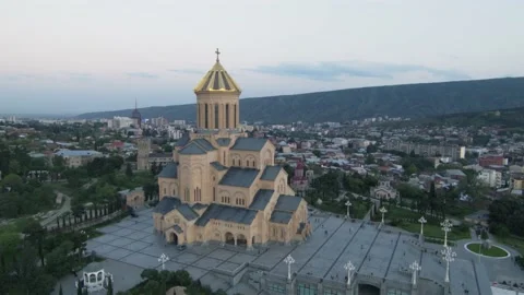 Drone shot of Sameba cathedral in Tbilisi, Georgia Stock Footage 138148376