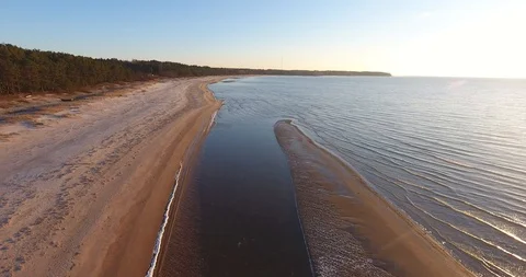 Drone shot of sandy beach. Stock Footage