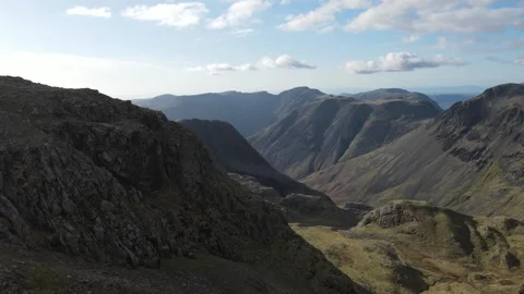 Drone shot of Scafell Pike mountain in the Lake District region of Cumbria, Stock Footage 270152453