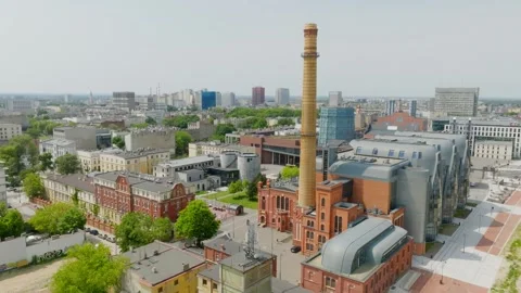 A drone shot of the Science and Technology Center EC1 in Lodz. Stock-Footage 247550995