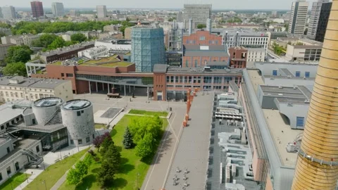 A drone shot of the Science and Technology Center EC1 in Lodz. Stock-Footage 247551027