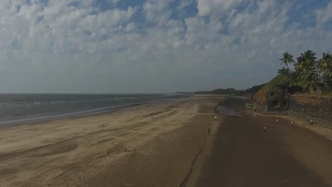 Drone shot of sea beach on a cloudy day Stock Footage 117257339