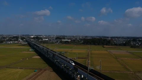 Drone shot of shinkansen bullet train Stock Footage 98085229