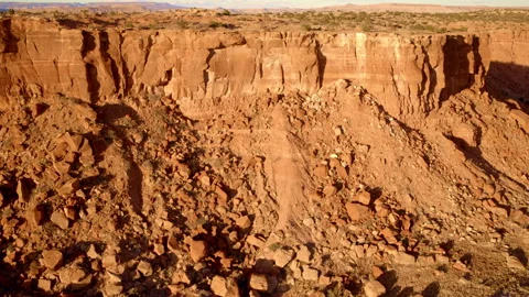 Drone shot showcasing layered rock cliffs in New Mexico Stock Footage 334708271