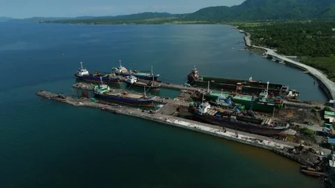 Drone shot shows a bustling harbour. Ideal for business concept usage 스톡 동영상 335300629
