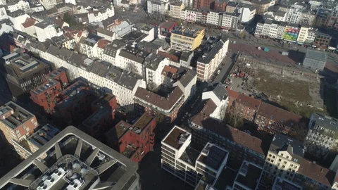 Drone Shot shows empty streets in hamburg City while corona lockdown Stock Footage 130118537