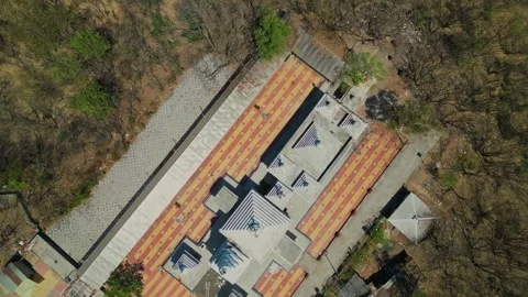 Drone shot of Shree Vindhyavaasini Devi Mandir Sansthan in Dindori Nashik on a Video stock 334676294