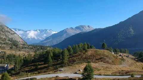 Drone shot from the simple pass, the alps are in the background Stock Footage 123395083