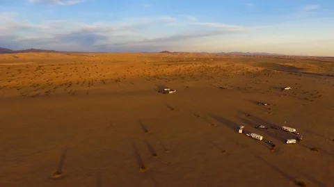 Drone shot of single RV camp in the desert Stock Footage 99158219