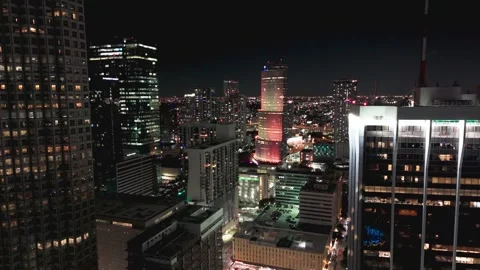 Drone shot of skyscrapers at night in Brickell, Miami Stock Footage 323187260