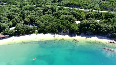 Drone shot of a small beach in the nature Stock Footage 230217949