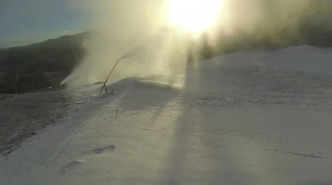 Drone shot of snow canons on a ski resort Stock Footage 63867494