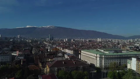 Drone shot of Sofia in Bulgaria - drone is flying over the city's roofs Stock Footage 224836802