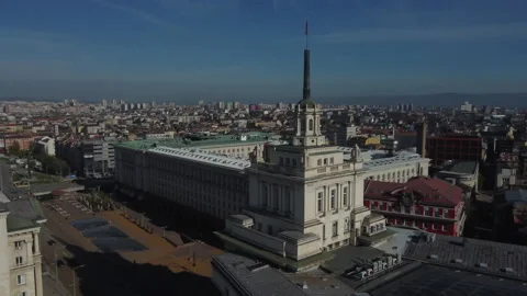 Drone shot of Sofia in Bulgaria - drone is flying around the top of the Video stock 224836869