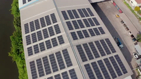 Drone shot, Solar cell on rooftop. Video stock 228866186